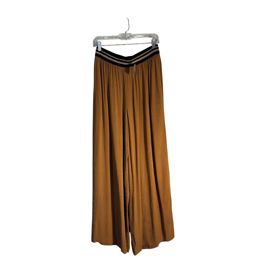 Dolan Left Coast Collection Wide-Leg Gold Pants With Striped Waistband Size M - Picture 2 of 11